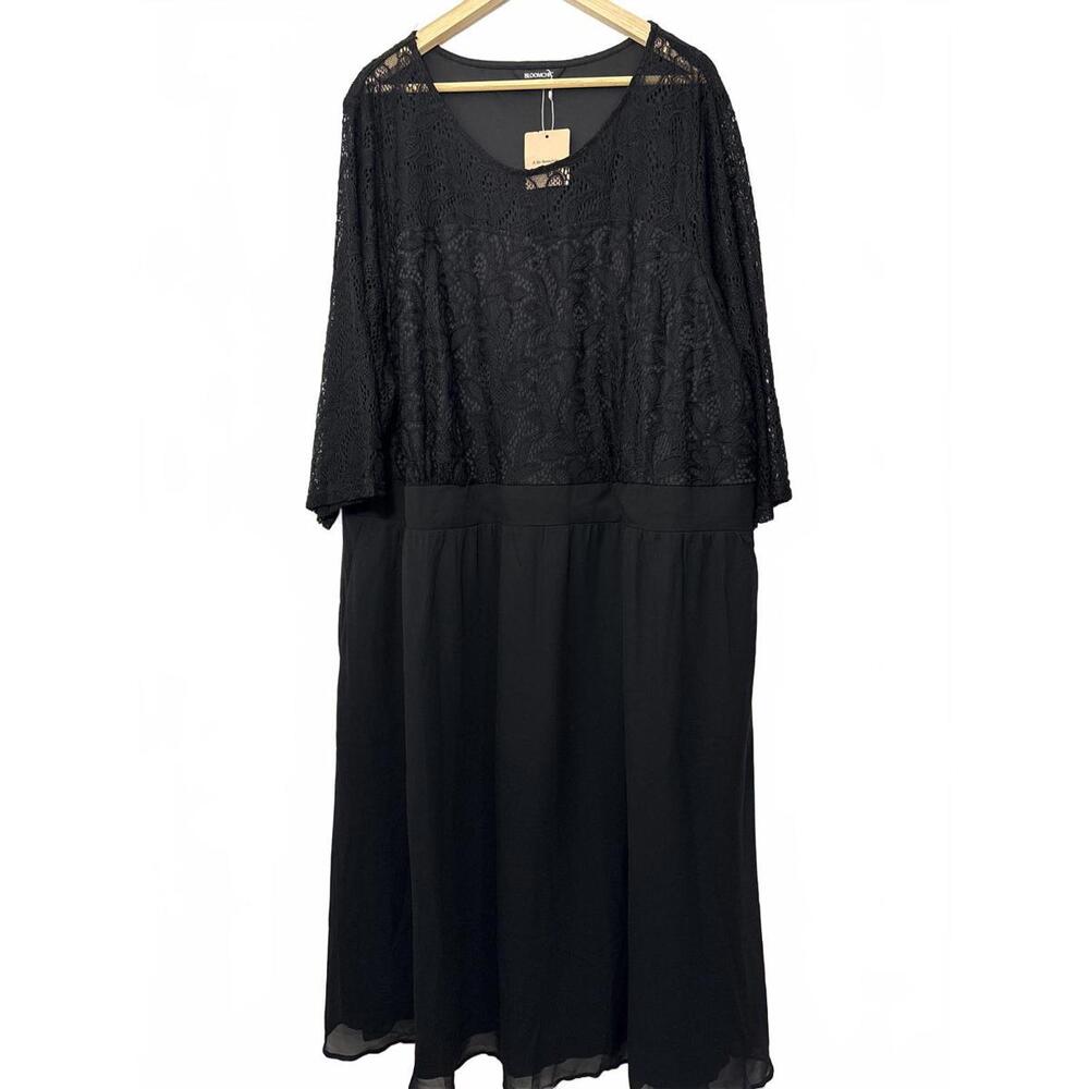 Bloomchic 5X Lace Patchwork Shirred Midi Pocket D… - image 2